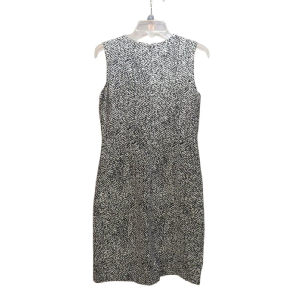 Lands End Herringbone Sleeveless Ponte Pencil Dress Black White Pockets Size 8